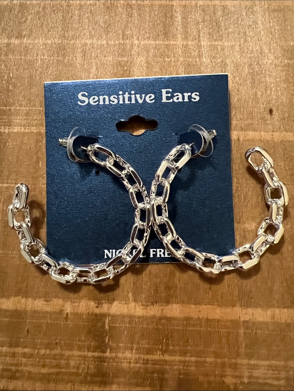 3/$18 Sensitive Ears Silver Chain Hoop Earrings Lot 754